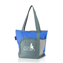 Custom Trade Show Promotional 600d Polyester Canvas Tote Two Tone Zipper Tote Bag with Custom Printed Logo